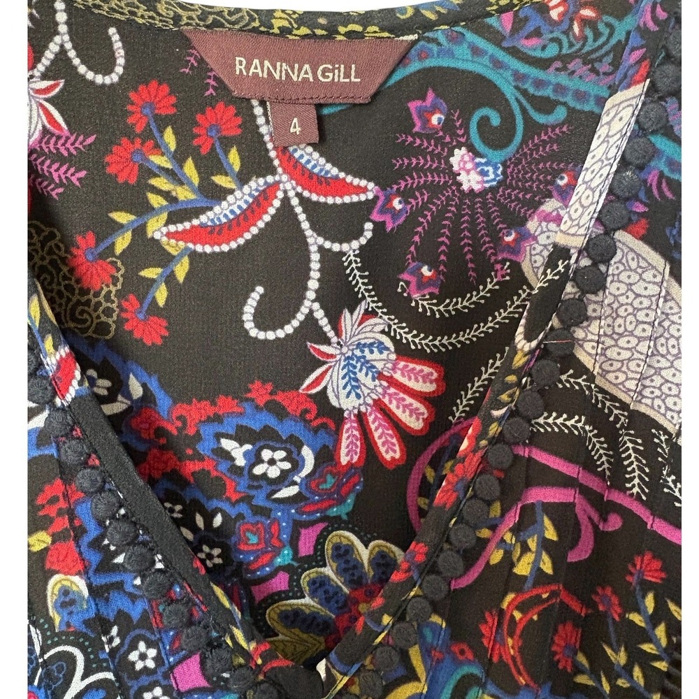 Ranna Gill Anthropologie Viola Kimono Dress Paisley Mini Black Size 4 - Picture 5 of 5